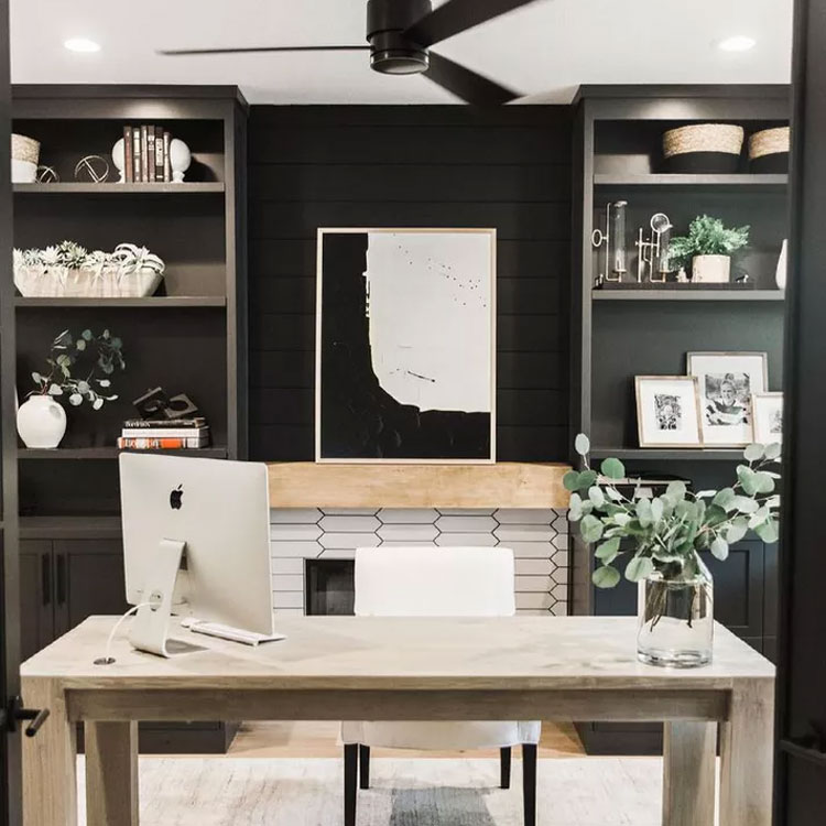 elongated-hexagon-tile-for-fireplace-in-home-office Elongated Hexagon Tile For Fireplace In Home Office