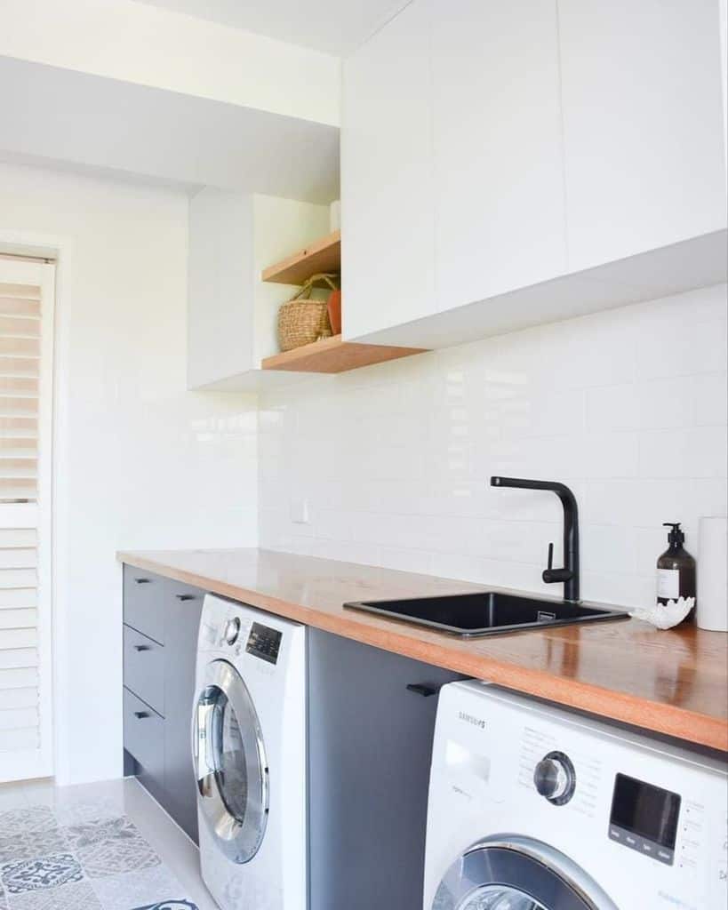 faucet-laundry-room-sink-ideas-rawsunshinecoast modern laundry white tile wall washer and dryer