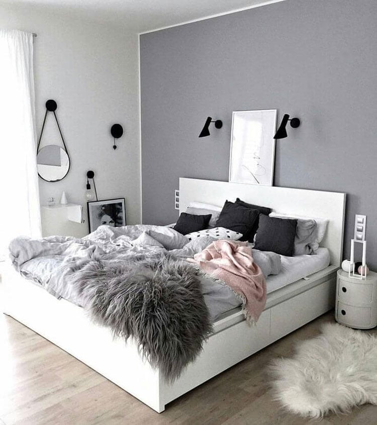 Feminine Grey Bedroom with Playful Decor