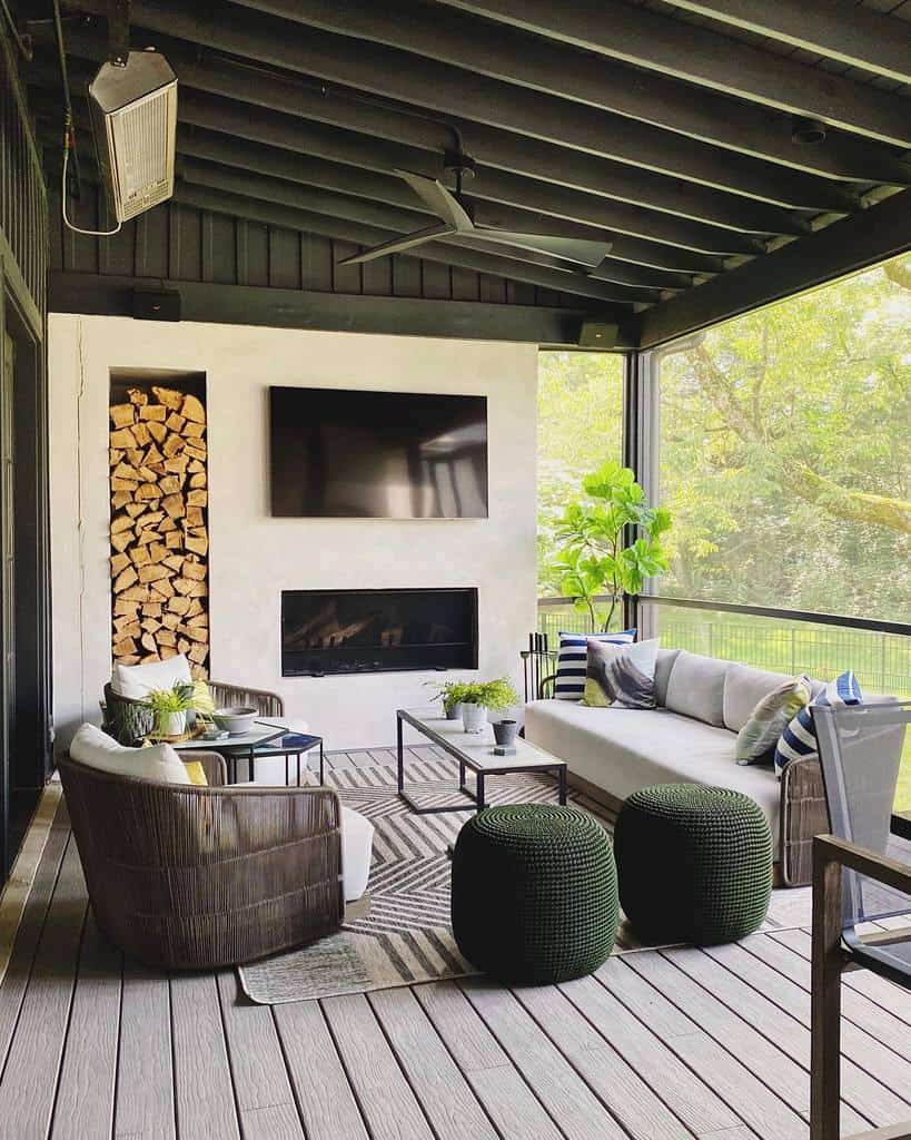 fireplace covered patio outdoor furniture