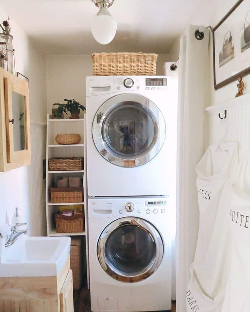 free-standing-laundry-room-sink-ideas-thelongawaitedhome stacked washer and dryer laundry room
