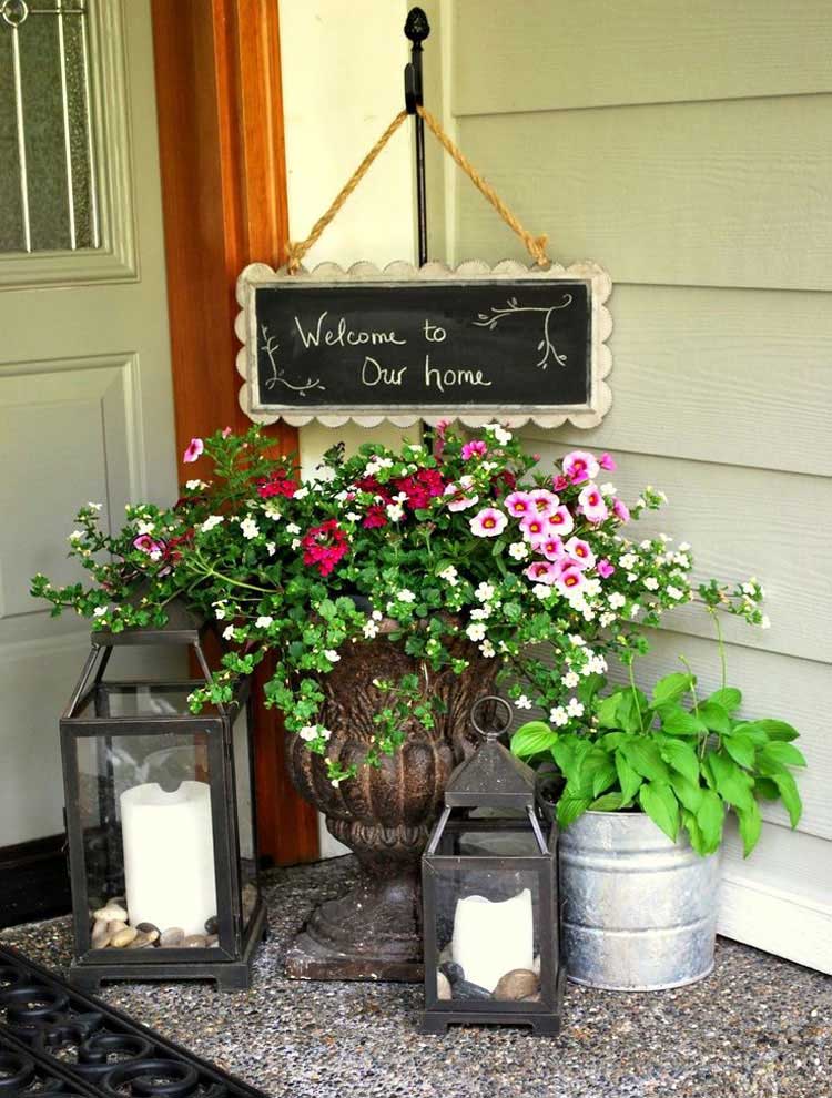 front-porch-flower-pot-with-candles-and-welcome-sign Front Porch Flower Pot with Candles and Welcome Sign