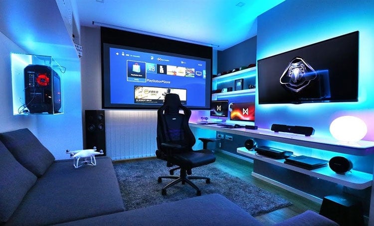 Game Room Ideas For Small Rooms with Creative Blue Lighting