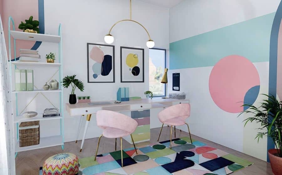 pastel color office with accent wall