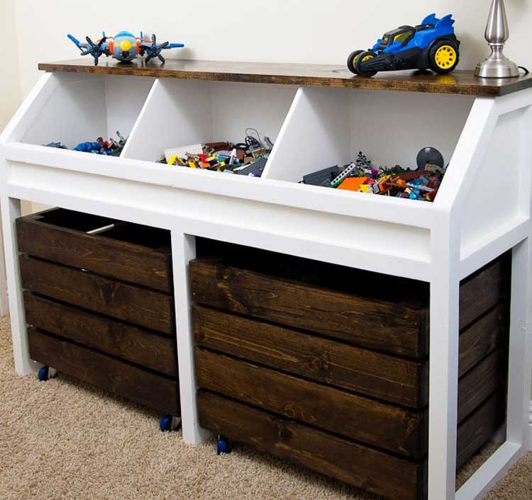 give-new-furniture-a-rustic-feel-with-wood-stain-toy-storage Give New Furniture A Rustic Feel with Wood Stain Toy Storage