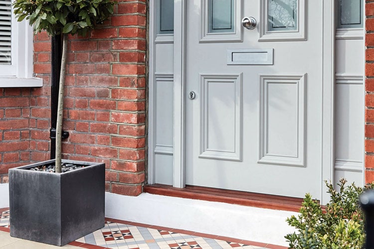 gray-front-door-color-for-red-brick-house Gray Front Door Color For Red Brick House