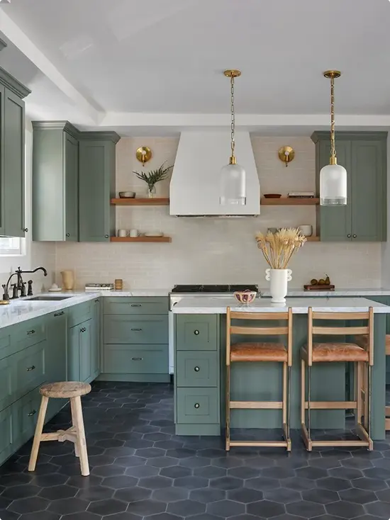 Green Kitchen with Creamy Limewash