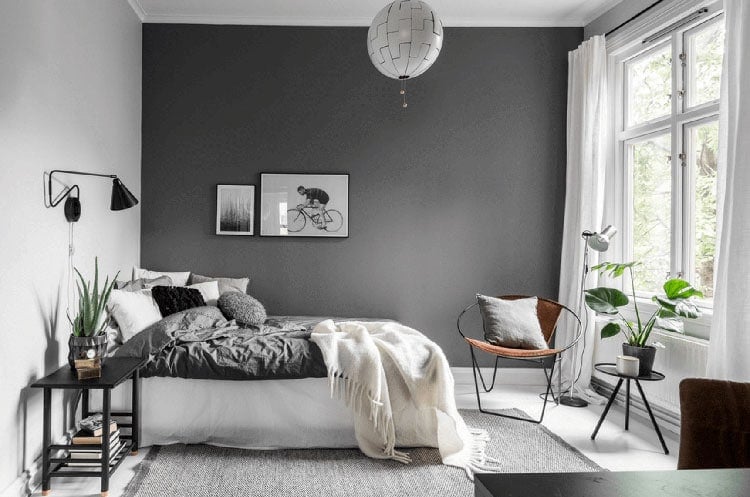 Grey Bedroom Ideas - Minimalist Grey Bedroom Design with Dark Grey Wall