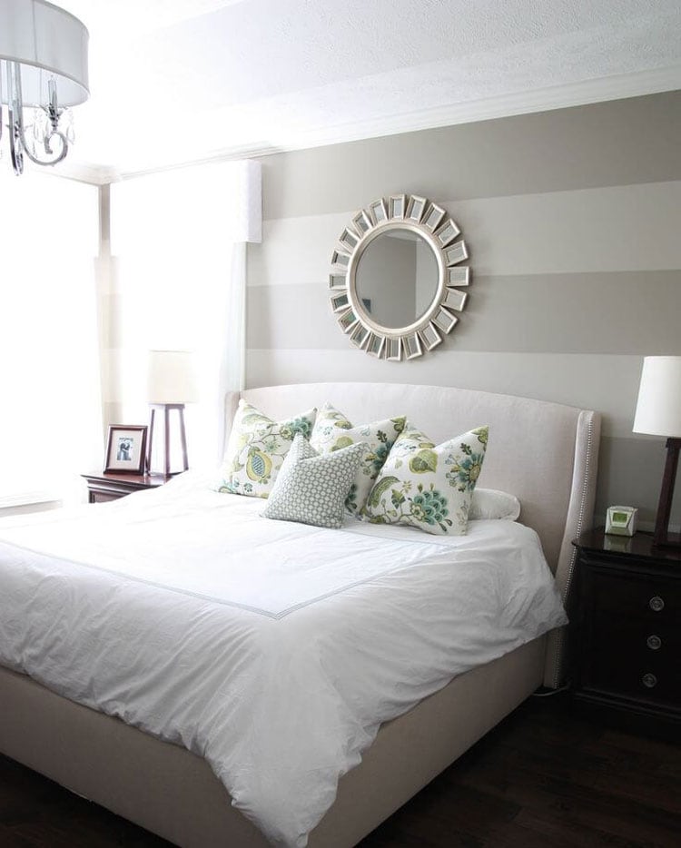 Grey Bedroom with Clean Lines and Floral Elements