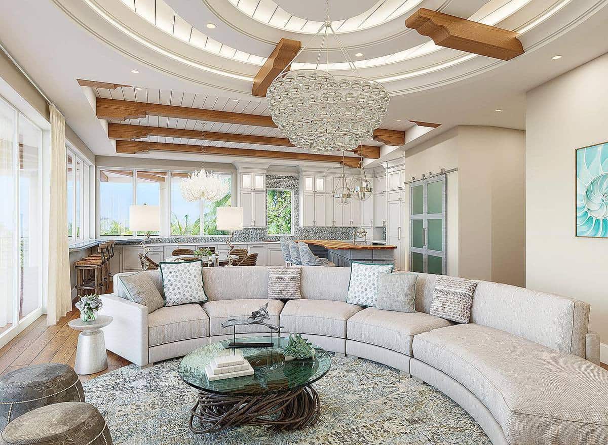 large luxury living room curved gray sofa