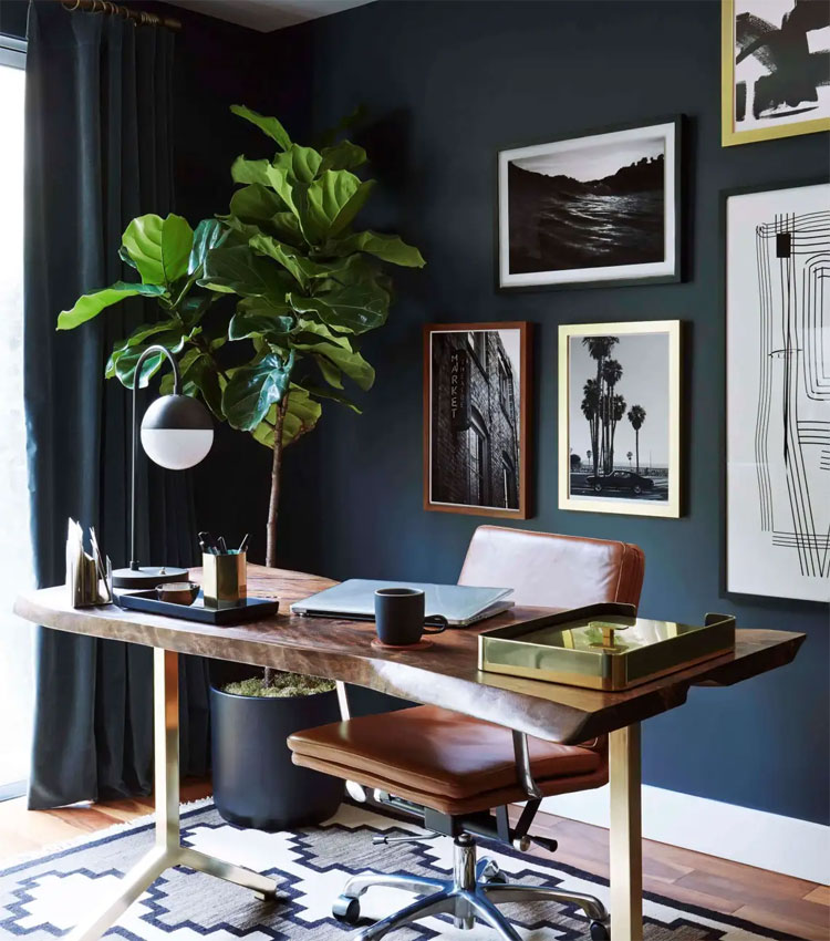 Home Office with Black Accent Wall