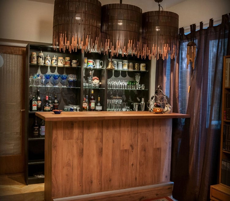 Homemade Small Basement Bar with Unique Shelf Ideas on a Budget