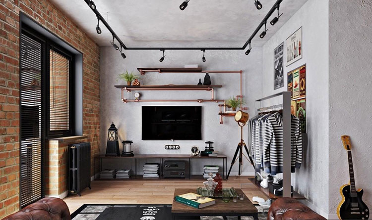 Industrial Style Men's Living Room