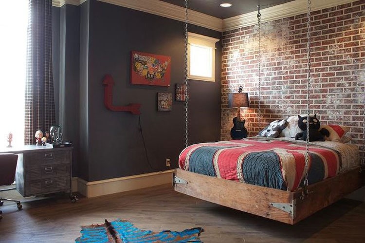 industrial-teen-boy-room-decor-with-awesome-bed Industrial Teen Boy Room Decor with Awesome Bed
