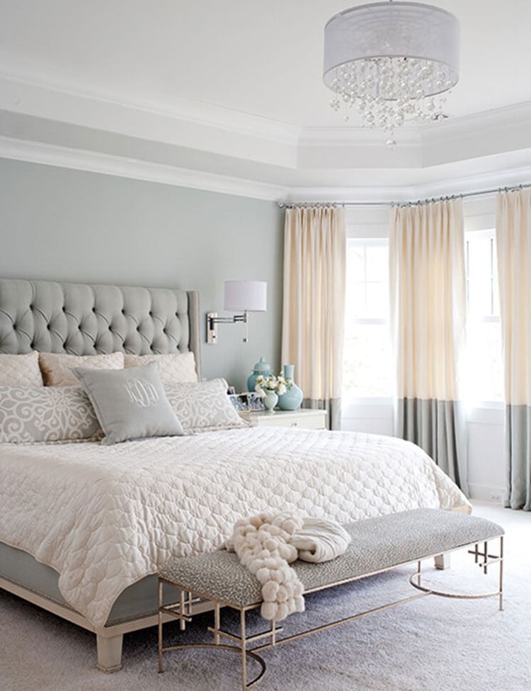 Inviting White and Grey Bedroom with Peach Highlights