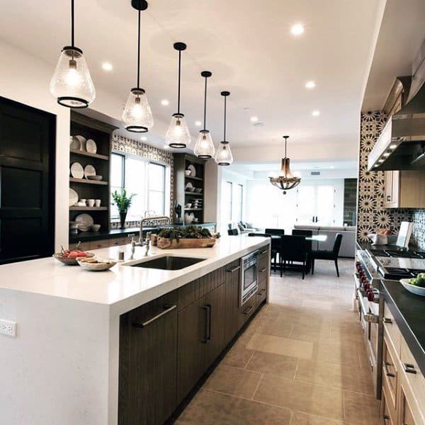country style kitchen black and white kitchen with pendant lighting