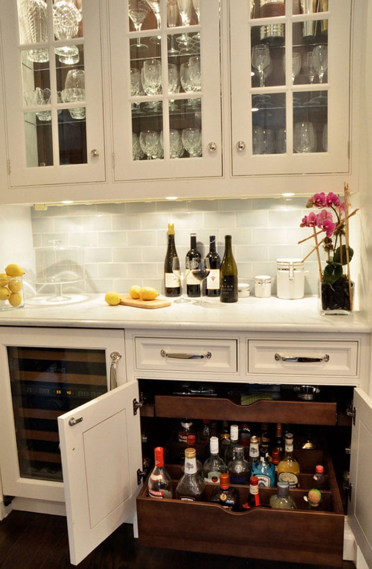 Kitchen Wall Bar With Pull Out Drawers To Maximize A Small Space