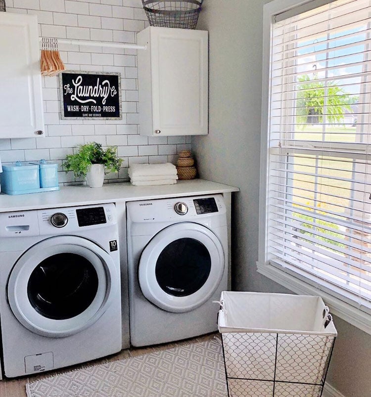 Laundry Room Decor with Basket and Sign