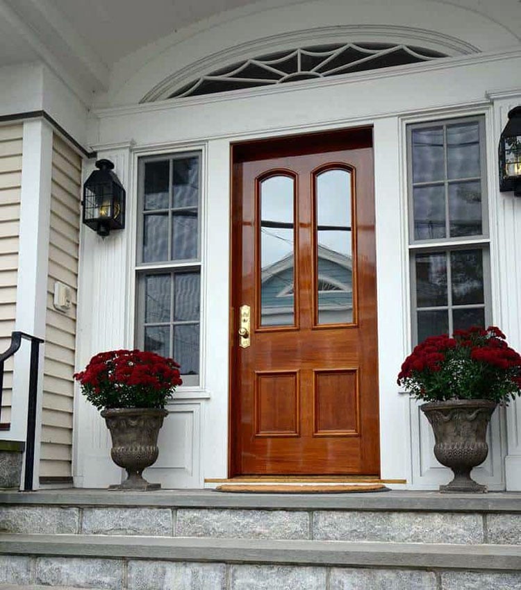 light-brown-front-door-color-for-gray-house Light Brown Front Door Color For Gray House