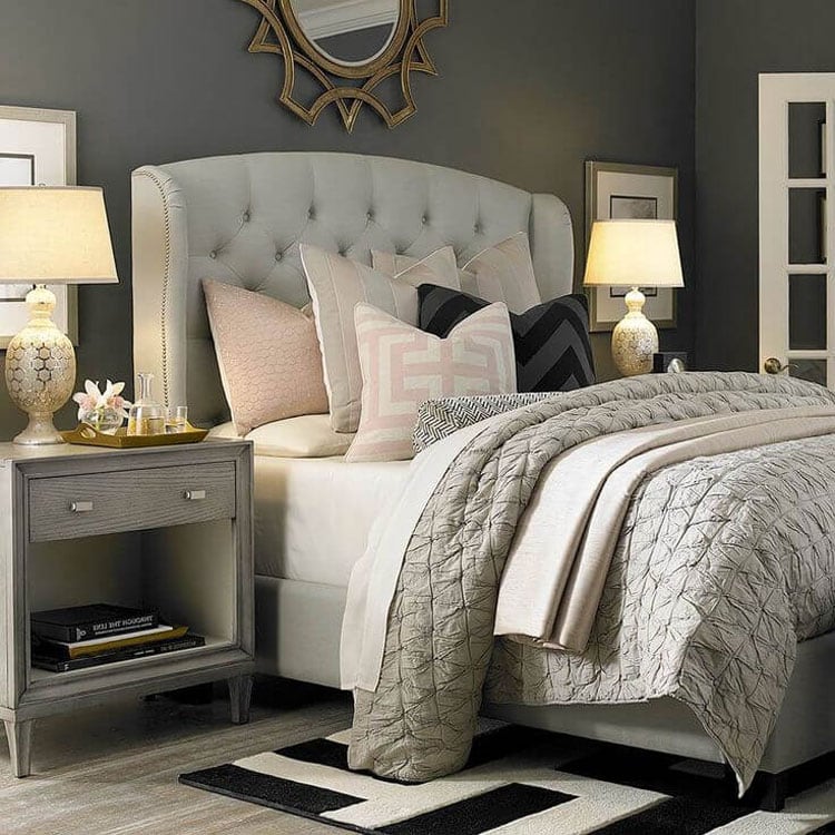 Light Grey Bedding and Dark Grey Bedroom Walls