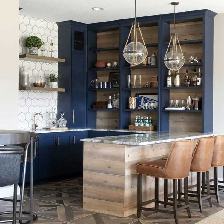 Light Wood Accent Wall in Bar Area