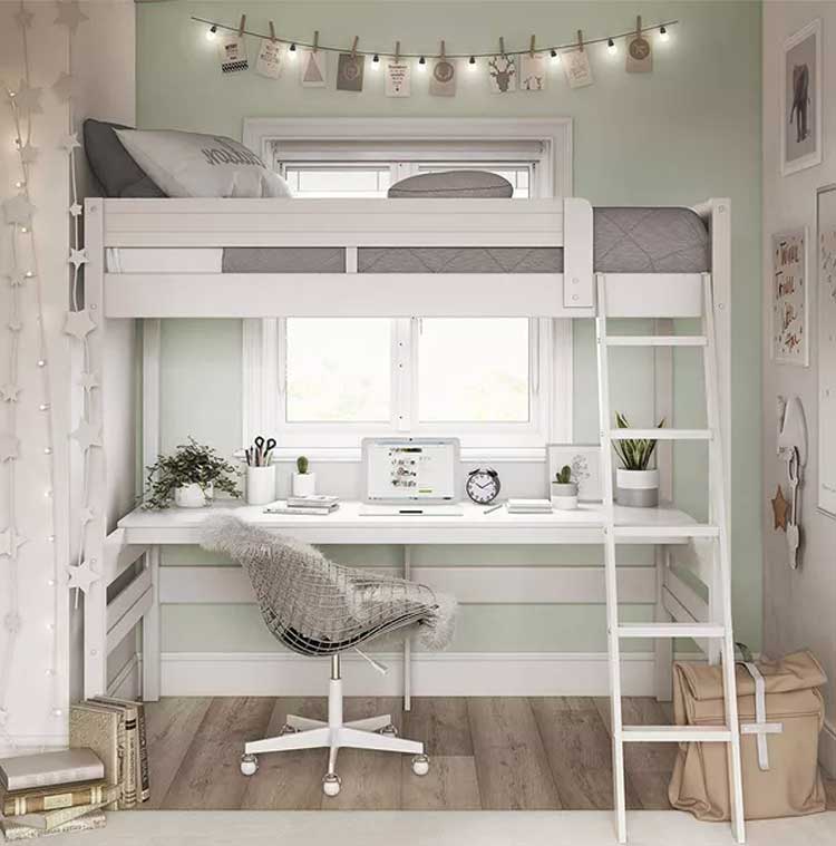 Loft Bed in Spare Bedroom with Home Office Desk