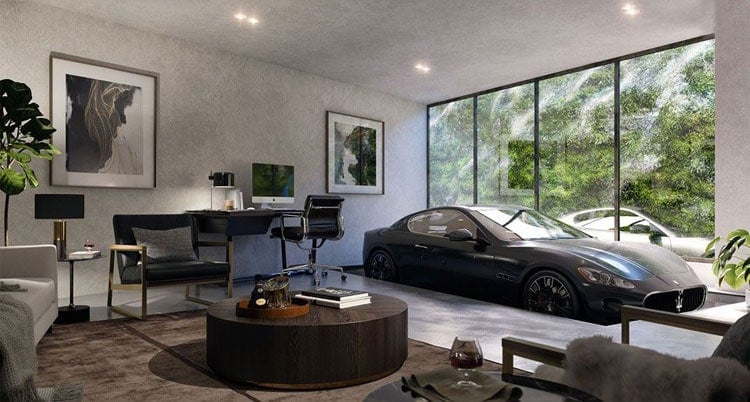 Luxurious Upscale Man Cave with Car in Room