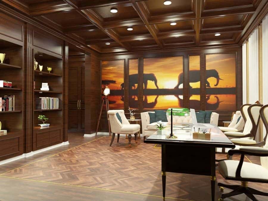 luxury mahogany office with sofa