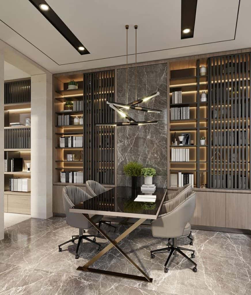 luxury study room with bookshelves
