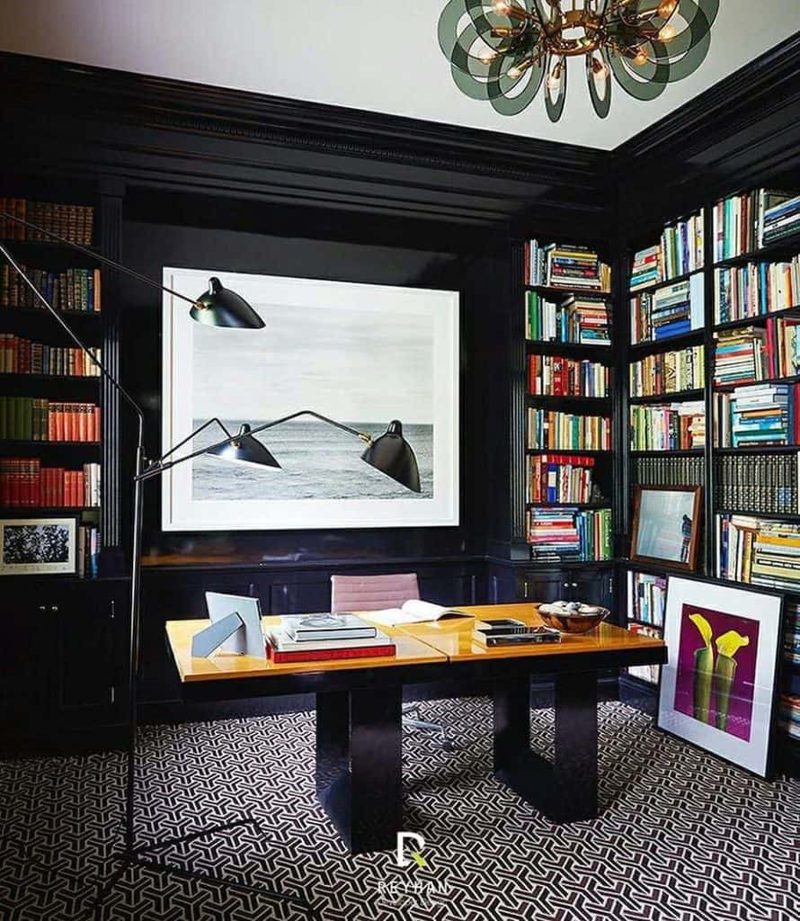 luxury study with floor to ceiling bookcases