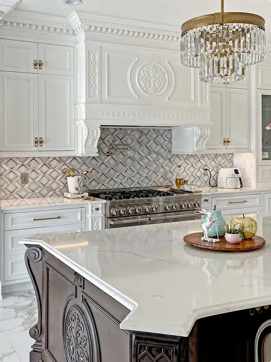 Marble Diamond Basketweave Kitchen Backsplash