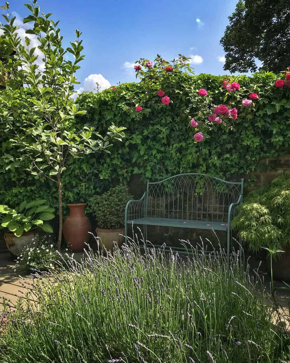 metal-garden-bench-ideas-notesbyrachel green metal bench small backyard