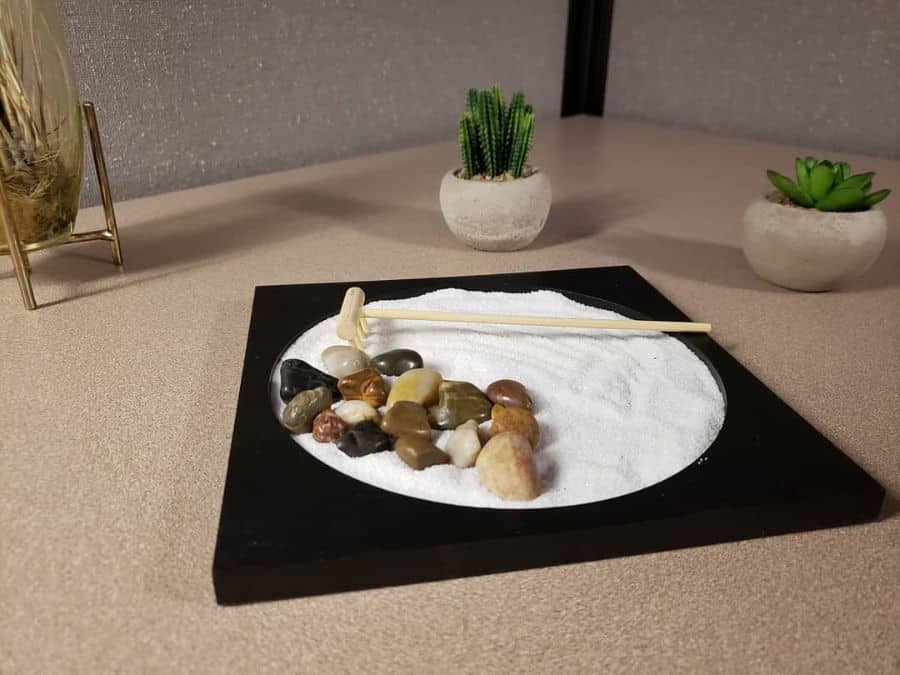 mini-zen-garden-ideas-michee_mclain mini-zen sand garden with polished pebbles and rake