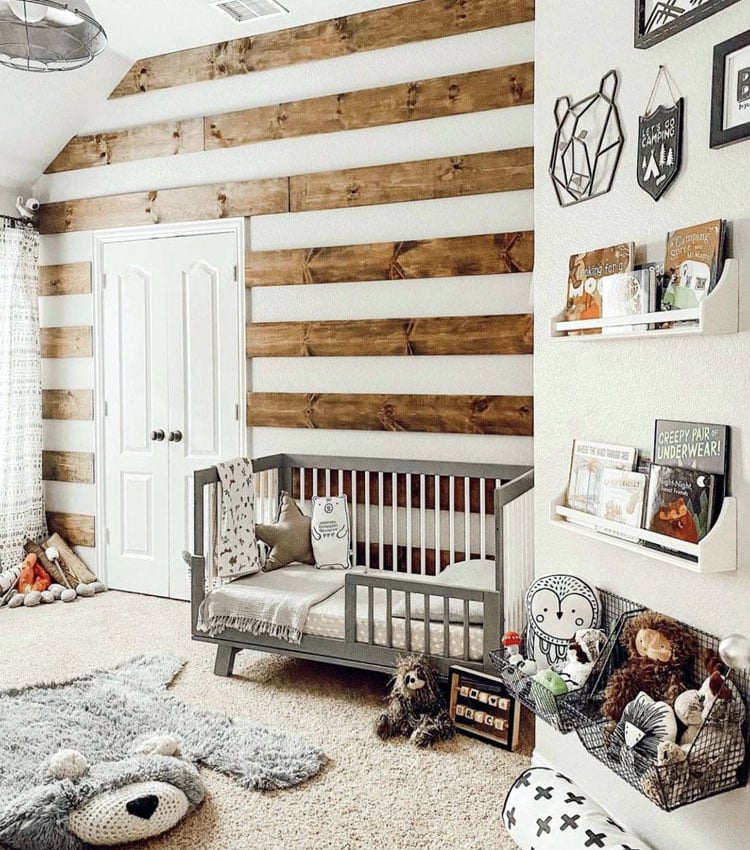 Mixed Wood Accent Wall in Kid's Bedroom