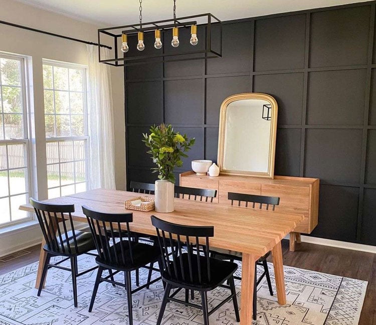 Modern Dining Room Area with Black Accent Wall