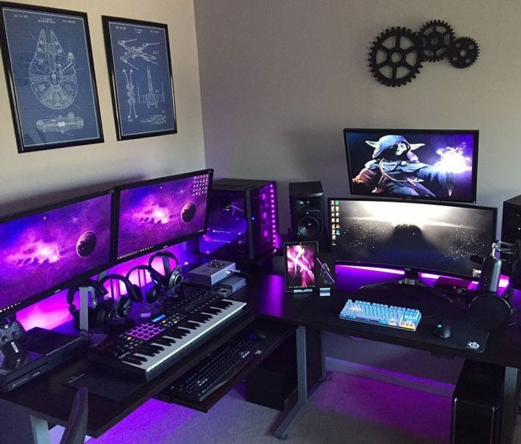 Modern Gaming Room Setup with Accent Lighting and Cool Desktop