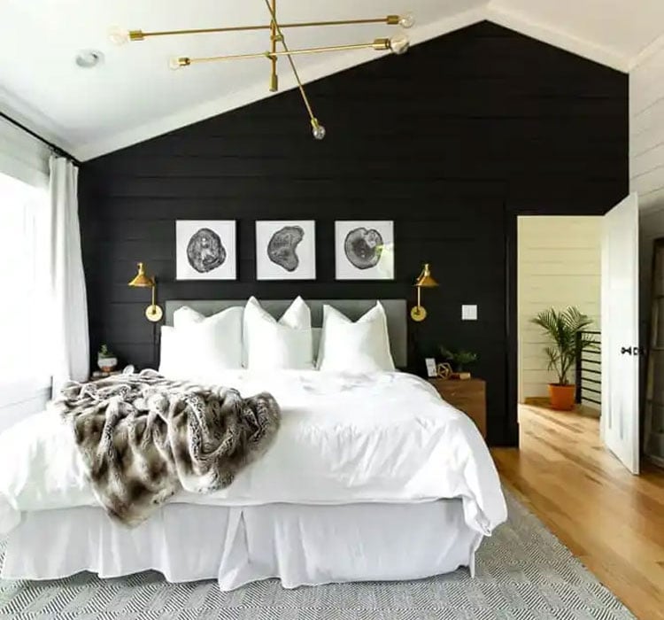 Modern Master Bedroom with Black Accent Wall