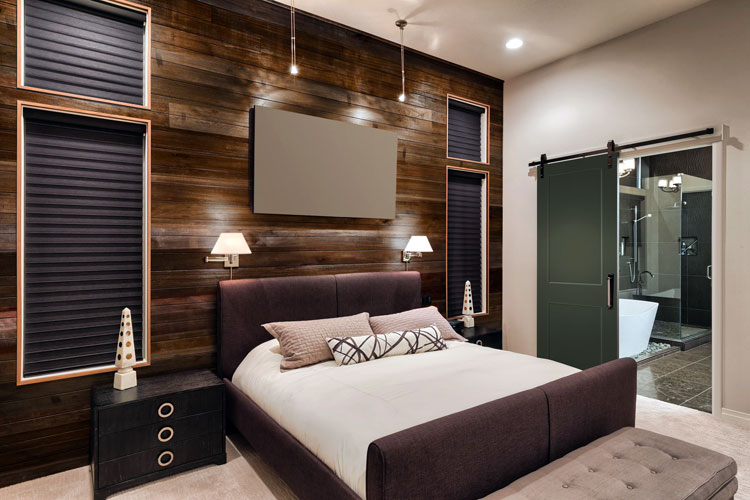 Modern Rustic Wood Accent Wall in Bedroom