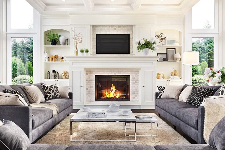 modern-tiled-fireplace-in-living-room Modern Tiled Fireplace in Living Room