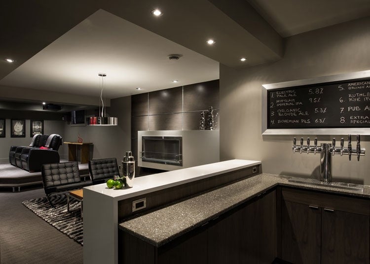 Modern Upscale Basement Bar Design for Cool Man Caves