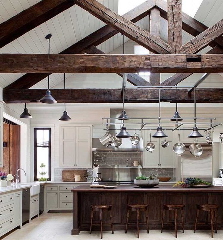 Modern White Kitchen Cabinets with Beautiful Wood Island