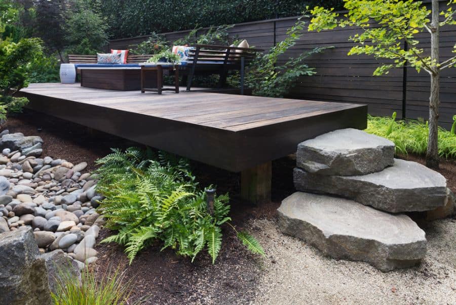 modern-zen-garden-ideas-1 wood deck backyard stone steps