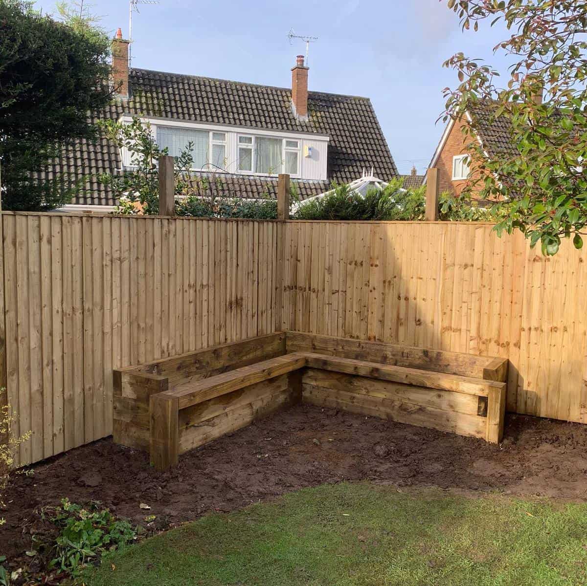multipurpose-garden-bench-ideas-michaelsalmonlandscapes l-shape corner wood garden bench large wood fence