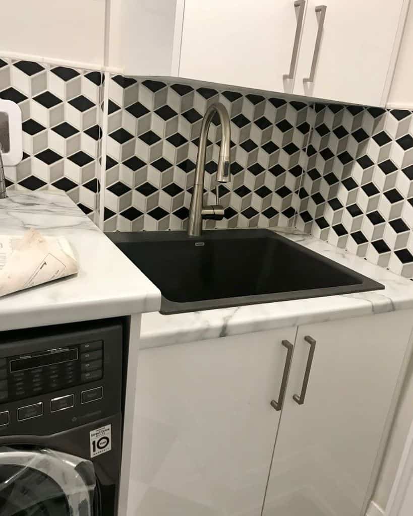 narrow-laundry-room-sink-ideas-jmacmechanical pattern tile backsplash laundry sink