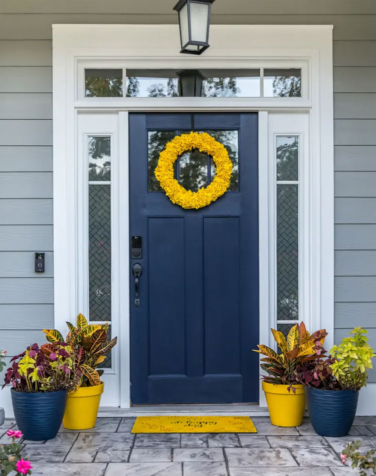navy-blue-front-door-for-a-gray-house Navy Blue Front Door For A Gray House