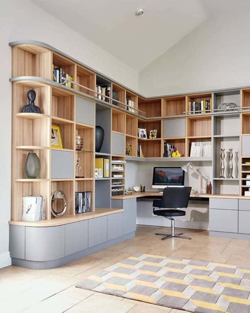 large wall cabinet with corner desk home office