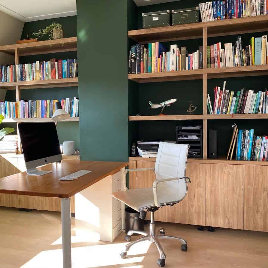 home office study with wall bookshelf