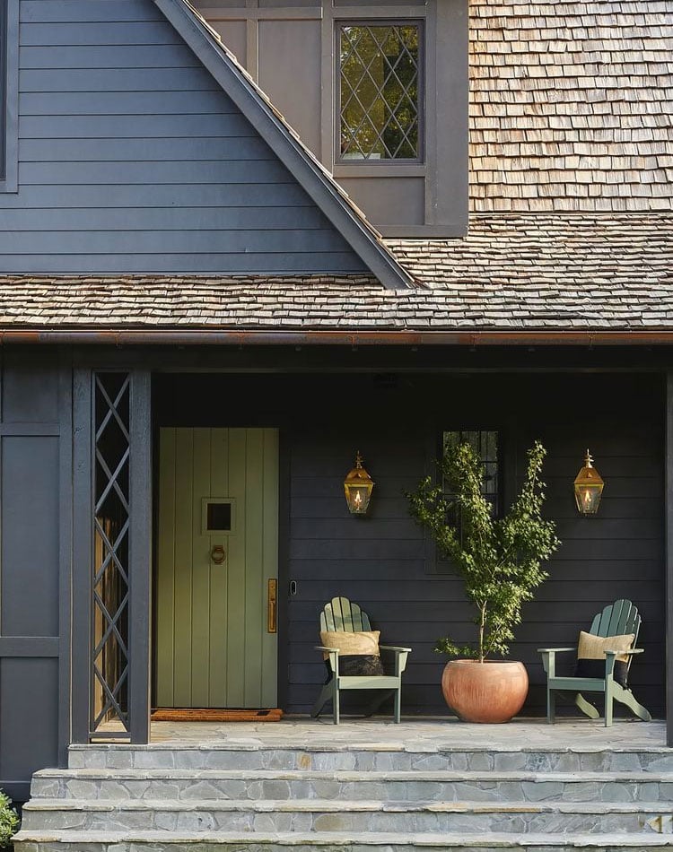 olive-green-front-door-for-gray-house Olive Green Front Door For Gray House