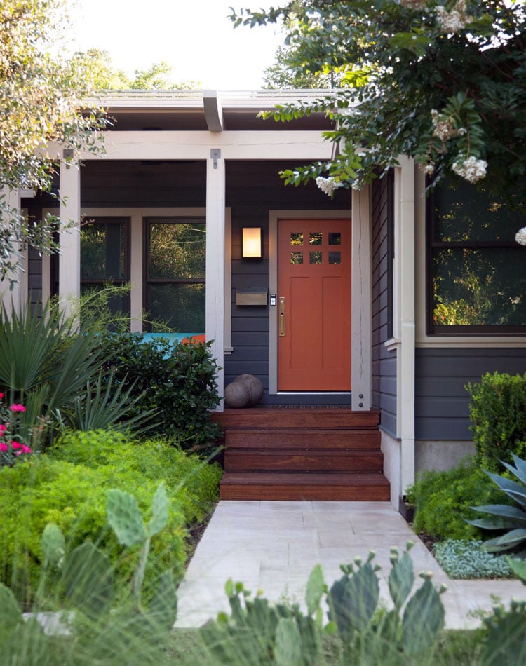 orange-front-door-for-gray-house Orange Front Door For Gray House
