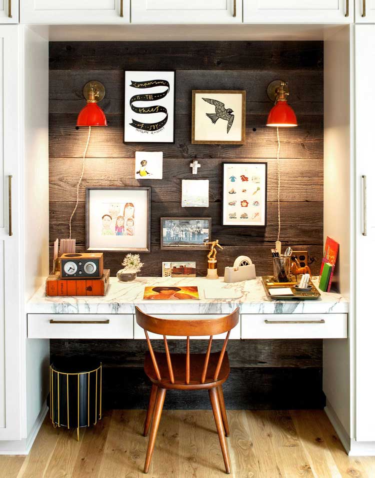 Organizing A Bedroom Office with Wood Accent Wall